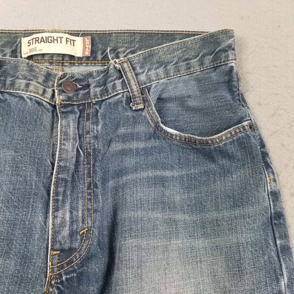 Levis 505 Jeans‎ Mens 34x32 Blue Medium Wash Straight 100% Cotton Denim Pants